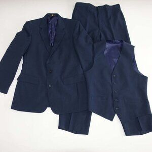 Reed St. James Men's 3 Piece 2 Button Suit Size 40 Regular Navy Blue Pinstripe
